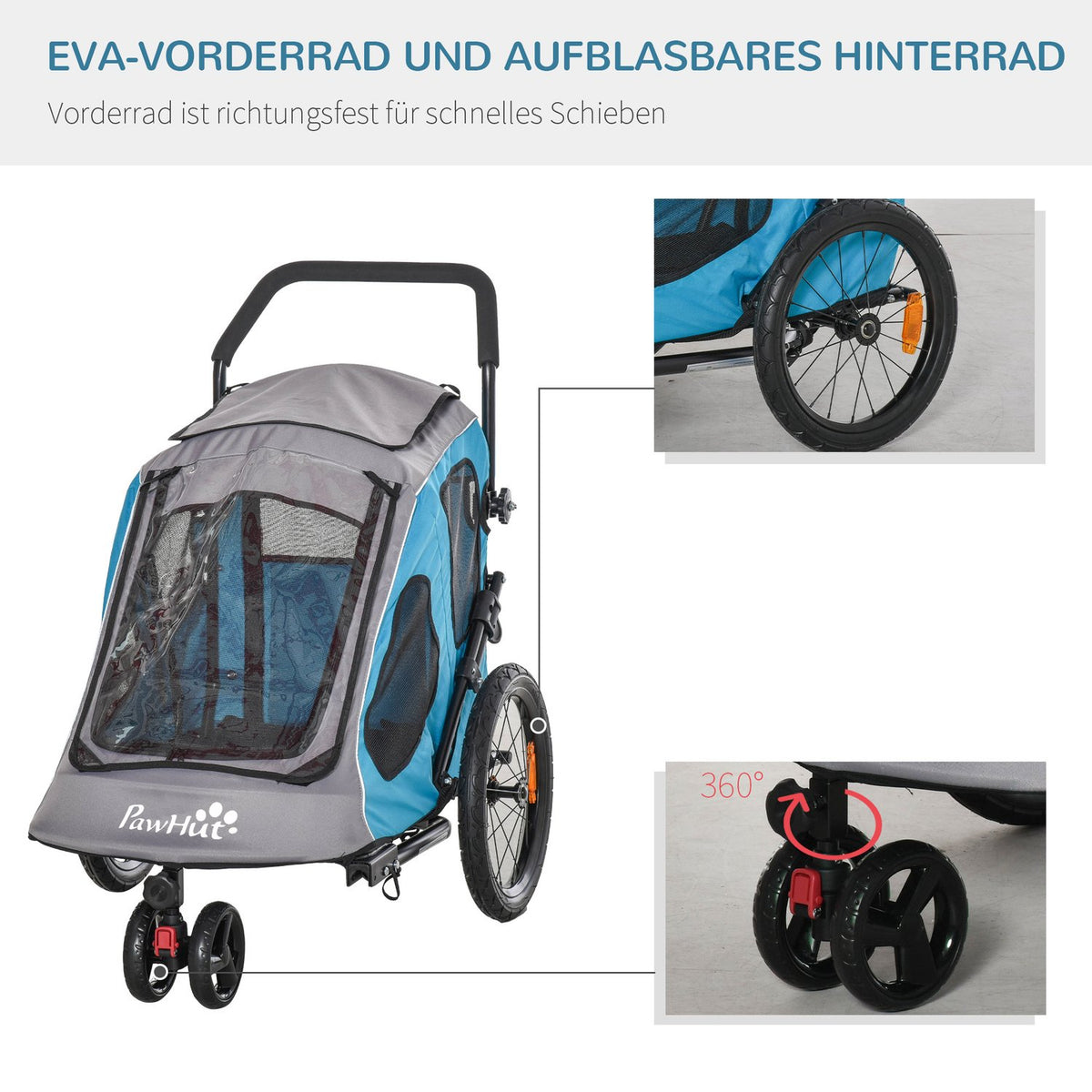 2-In-1 Dog Trailer Multifunctional Pet Bicycle Trailer Breathable Oxford Cloth Metal Blue