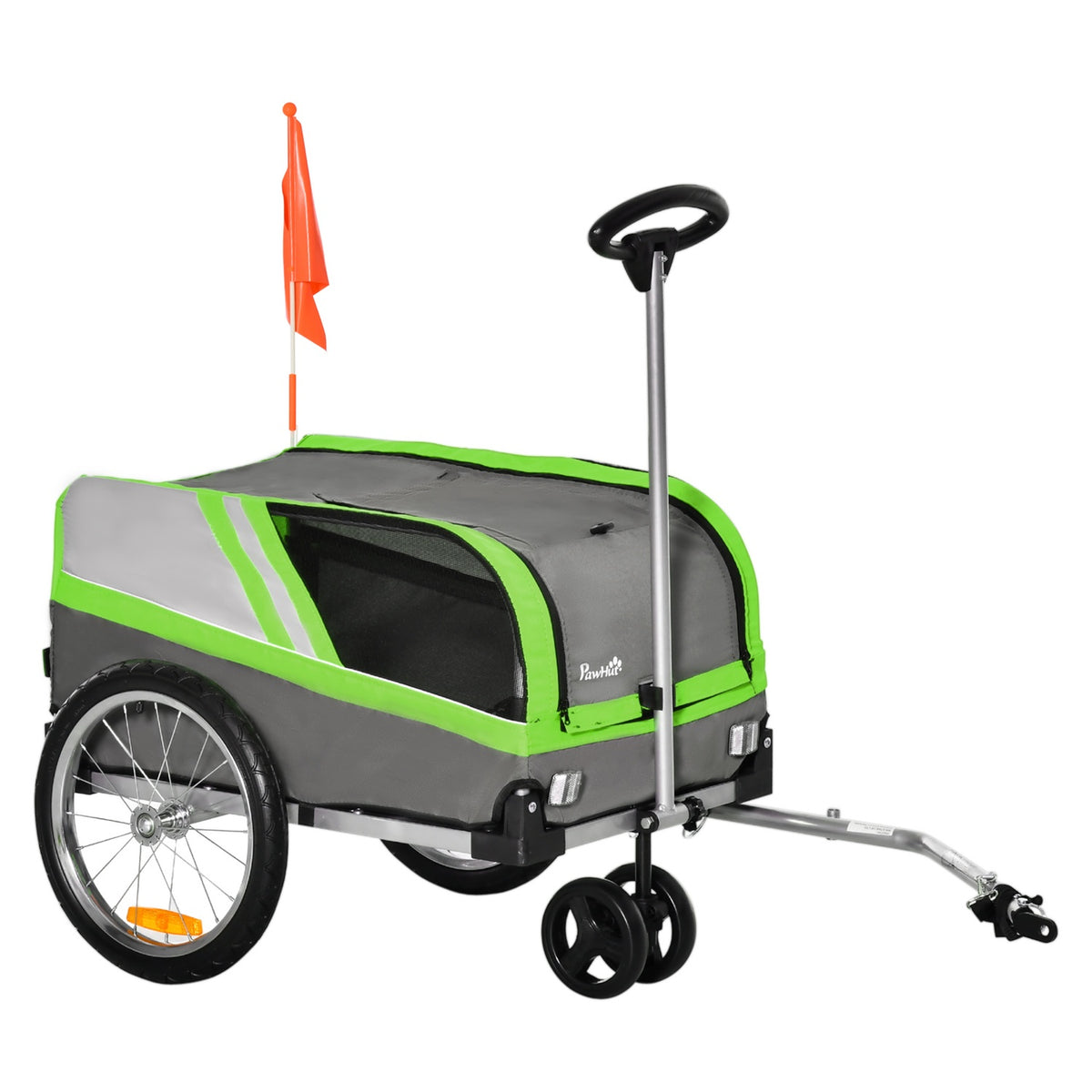 2-In-1 Dog Trailer Trolley & Cargo Trailer For Bicycle, Breathable, Metal & Oxford Fabric, Green+Gray