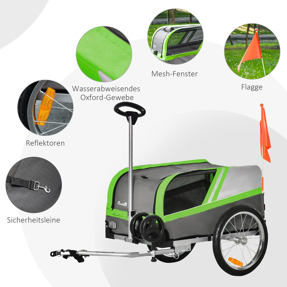 2-In-1 Dog Trailer Trolley & Cargo Trailer For Bicycle, Breathable, Metal & Oxford Fabric, Green+Gray