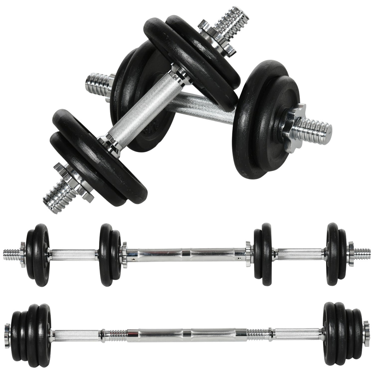 2 In 1 Dumbbell Set, Adjustable Dumbbell Set, 20 Kg, Dumbbell And Barbell With Connecting Tube, Rust-Proof, Anti-Slip