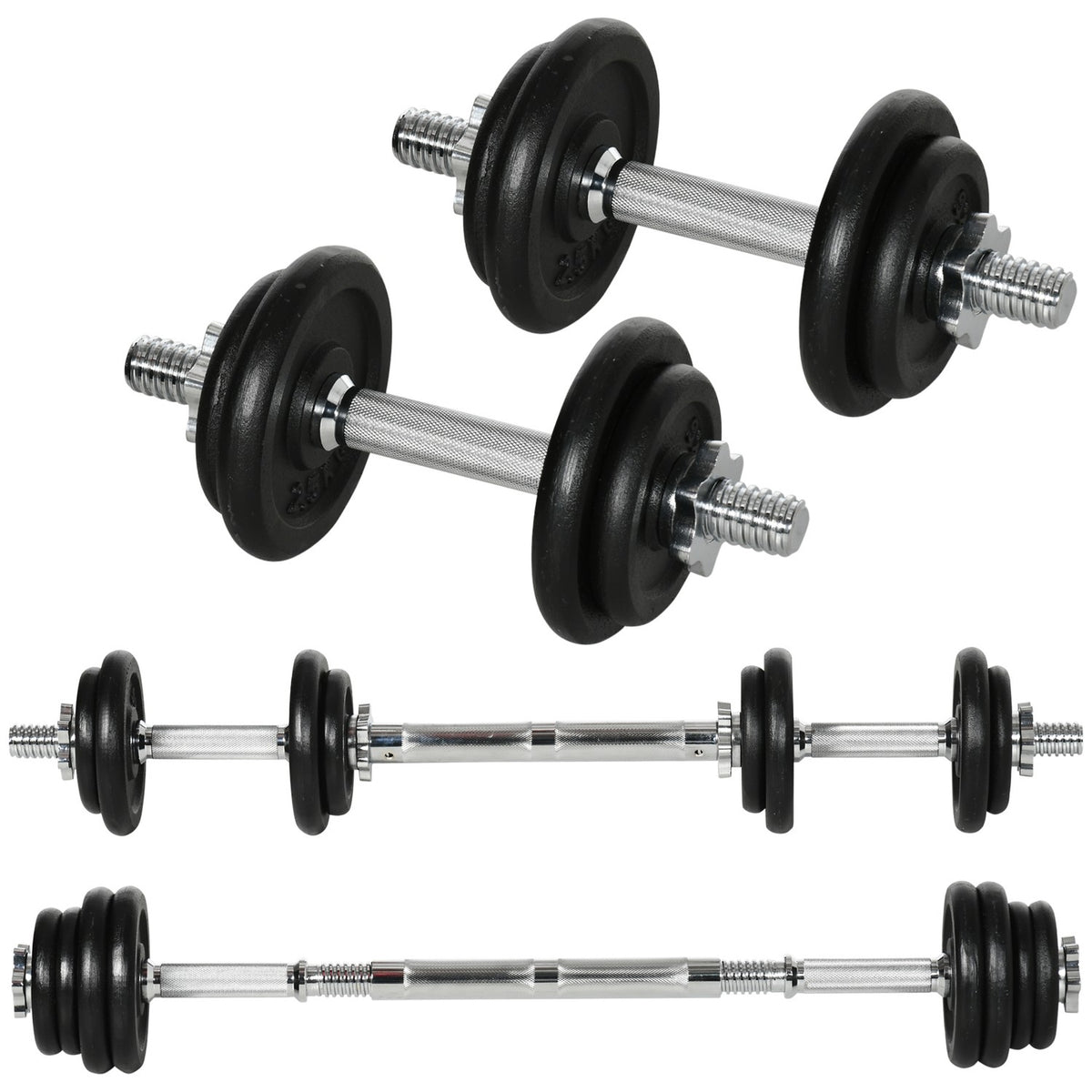 2 In 1 Dumbbell Set, Adjustable Dumbbell Set, 20 Kg, Dumbbell And Barbell With Connecting Tube, Rust-Proof, Anti-Slip