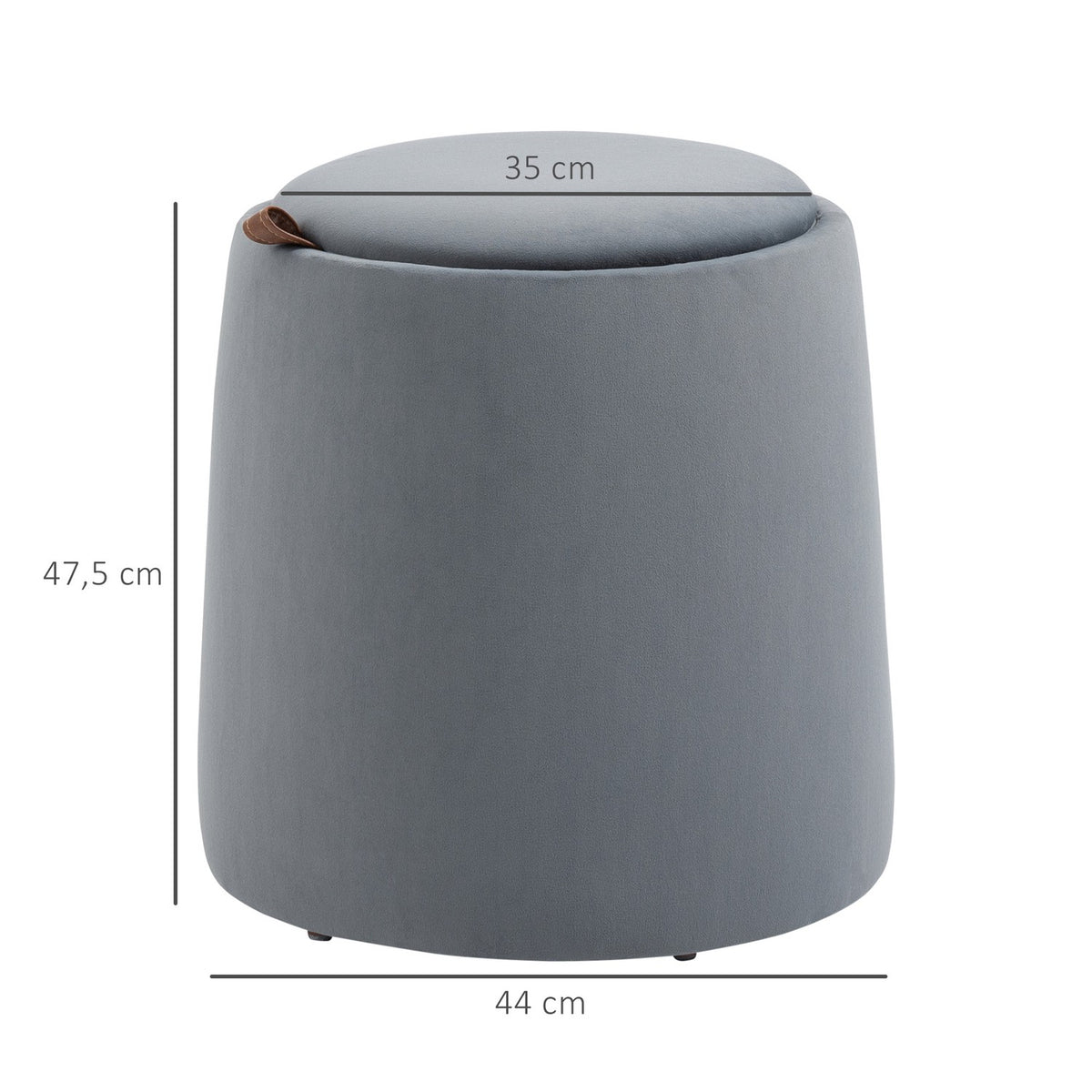2-In-1 Ottoman Round Stool In Velvet Look With Storage Space, Gray, Removable Lid, Ø44Cm X 47.5Cm, As A Side Table