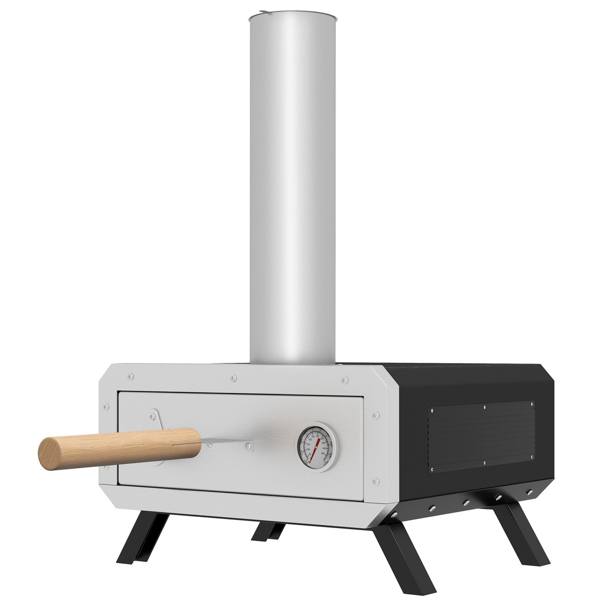 2-In-1 Outdoor Pizza Oven With Pizza Stone, Pizza Shovel, Pizza Peel, Steel, Black, Grill Oven For Bbq