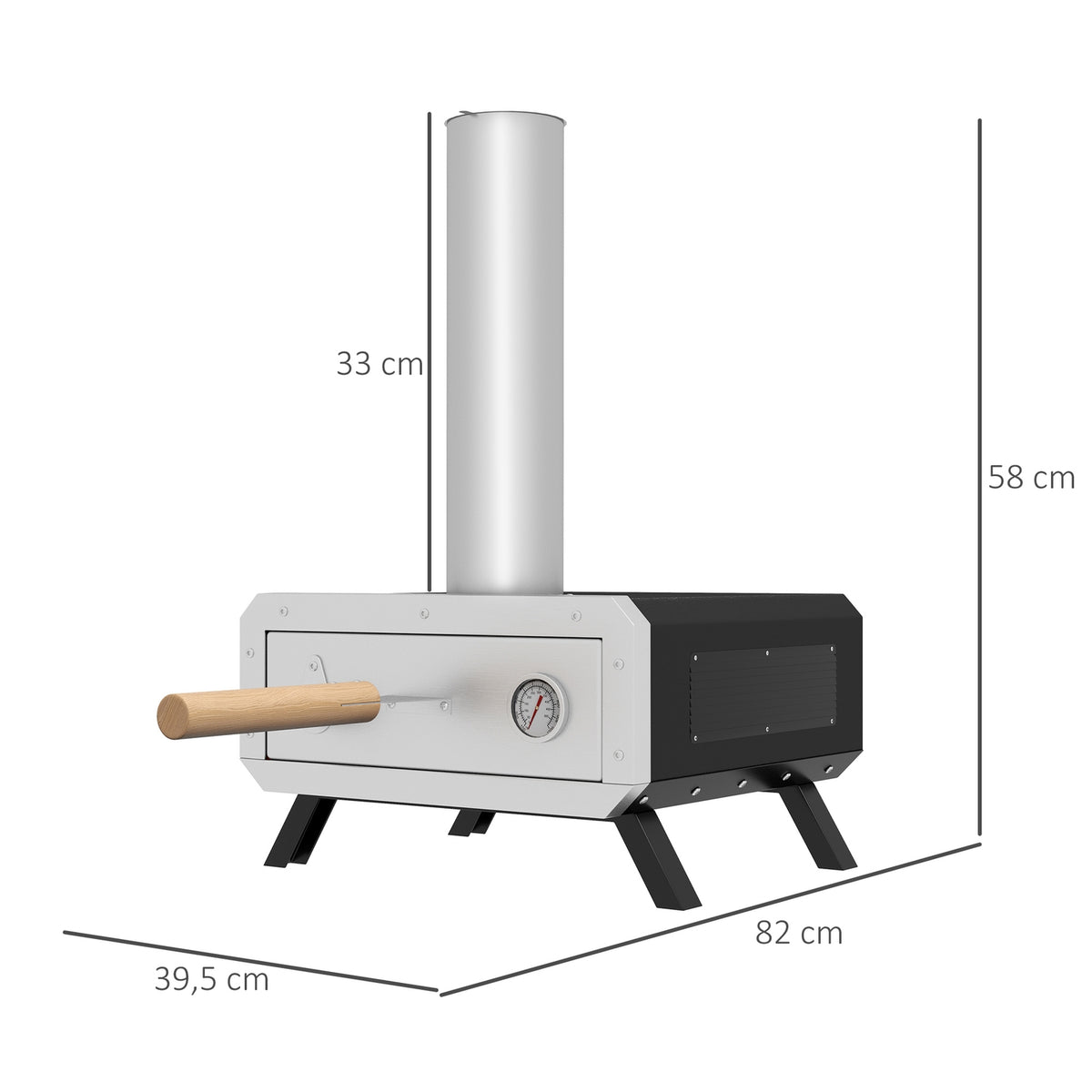 2-In-1 Outdoor Pizza Oven With Pizza Stone, Pizza Shovel, Pizza Peel, Steel, Black, Grill Oven For Bbq