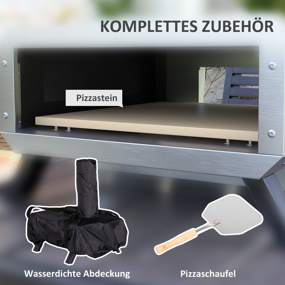 2-In-1 Outdoor Pizza Oven With Pizza Stone, Pizza Shovel, Pizza Peel, Steel, Black, Grill Oven For Bbq