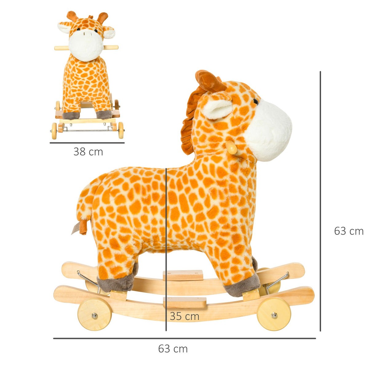 2-In-1 Rocking Horse Wheels Yellow Plush Toy Convertible 63X38X63Cm