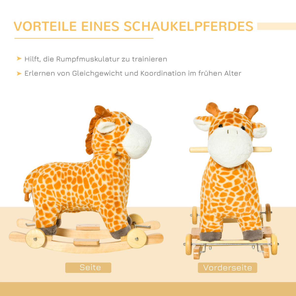 2-In-1 Rocking Horse Wheels Yellow Plush Toy Convertible 63X38X63Cm
