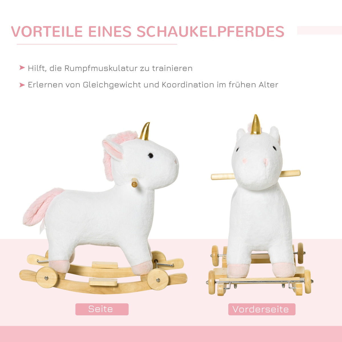 2-In-1 Rocking Horse With Wheels Plush Rocking Animal Toy For Children, White, 63X38X63Cm