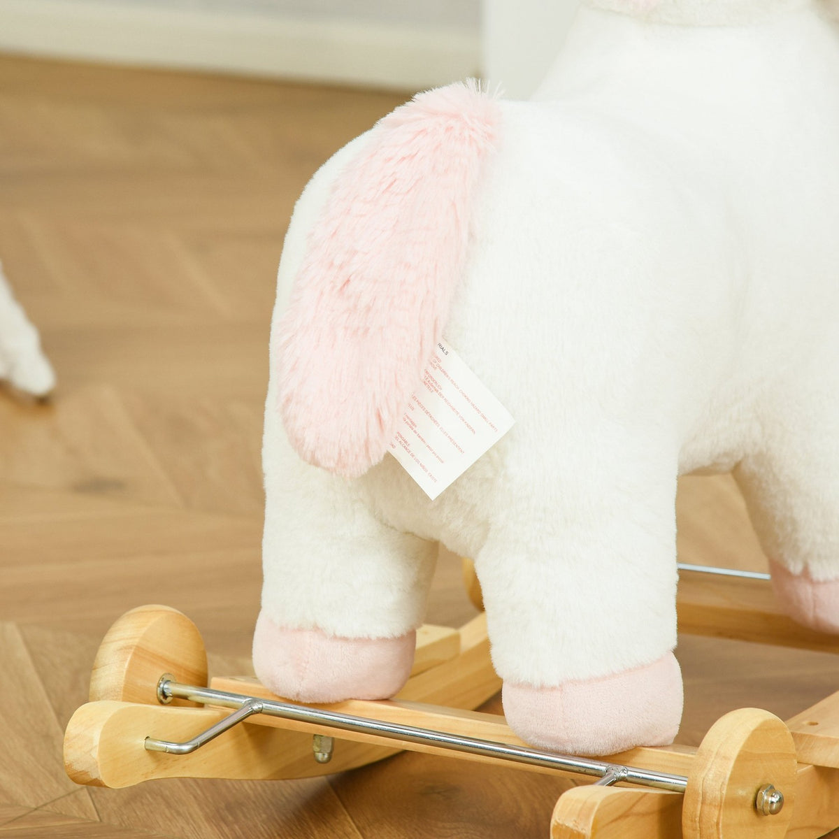 2-In-1 Rocking Horse With Wheels Plush Rocking Animal Toy For Children, White, 63X38X63Cm