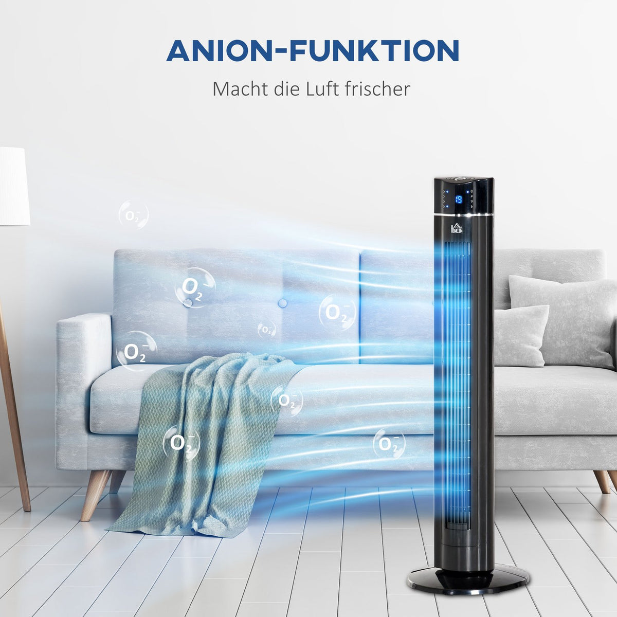 2-In-1 Tower Fan Stand Fan With Remote Control, Ionizer, Timer, 3 Levels, 60° Oscillation, 60W, Black