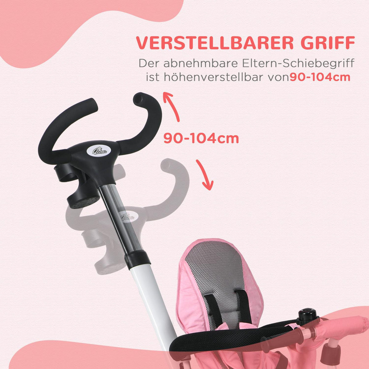 2-In-1 Tricycle Push Bar Children'S Tricycle Seat Belt Foldable Sun Canopy Drink Holder Basket Pedal 1-5 Years Pink