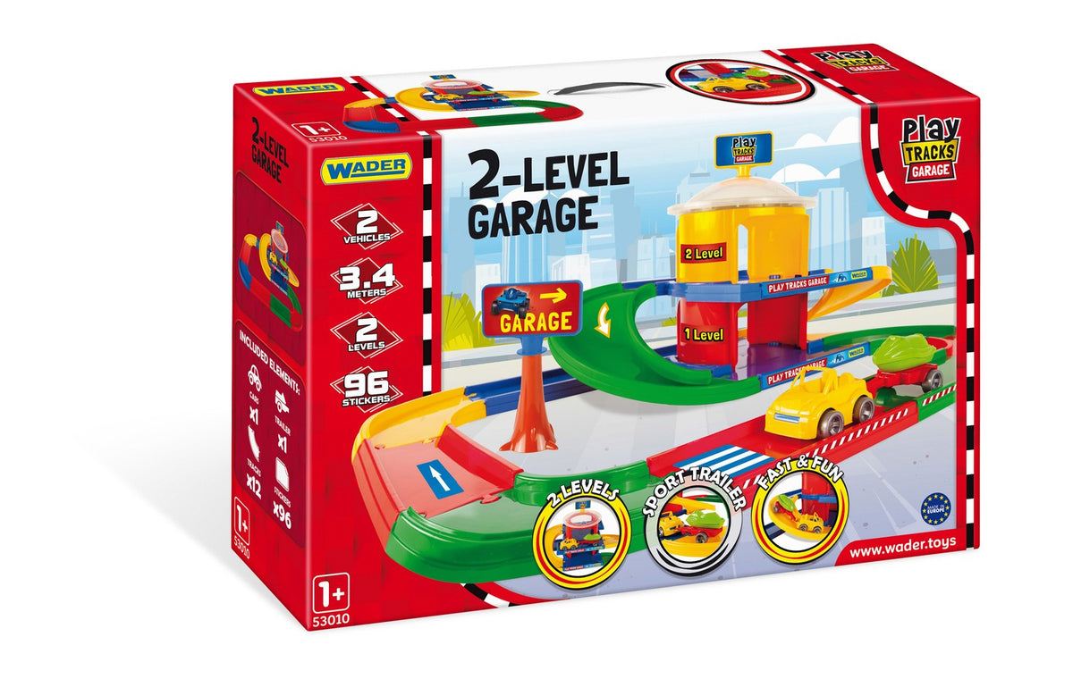 2-Level Kids' Parking Garage Playset with Car & Trailer