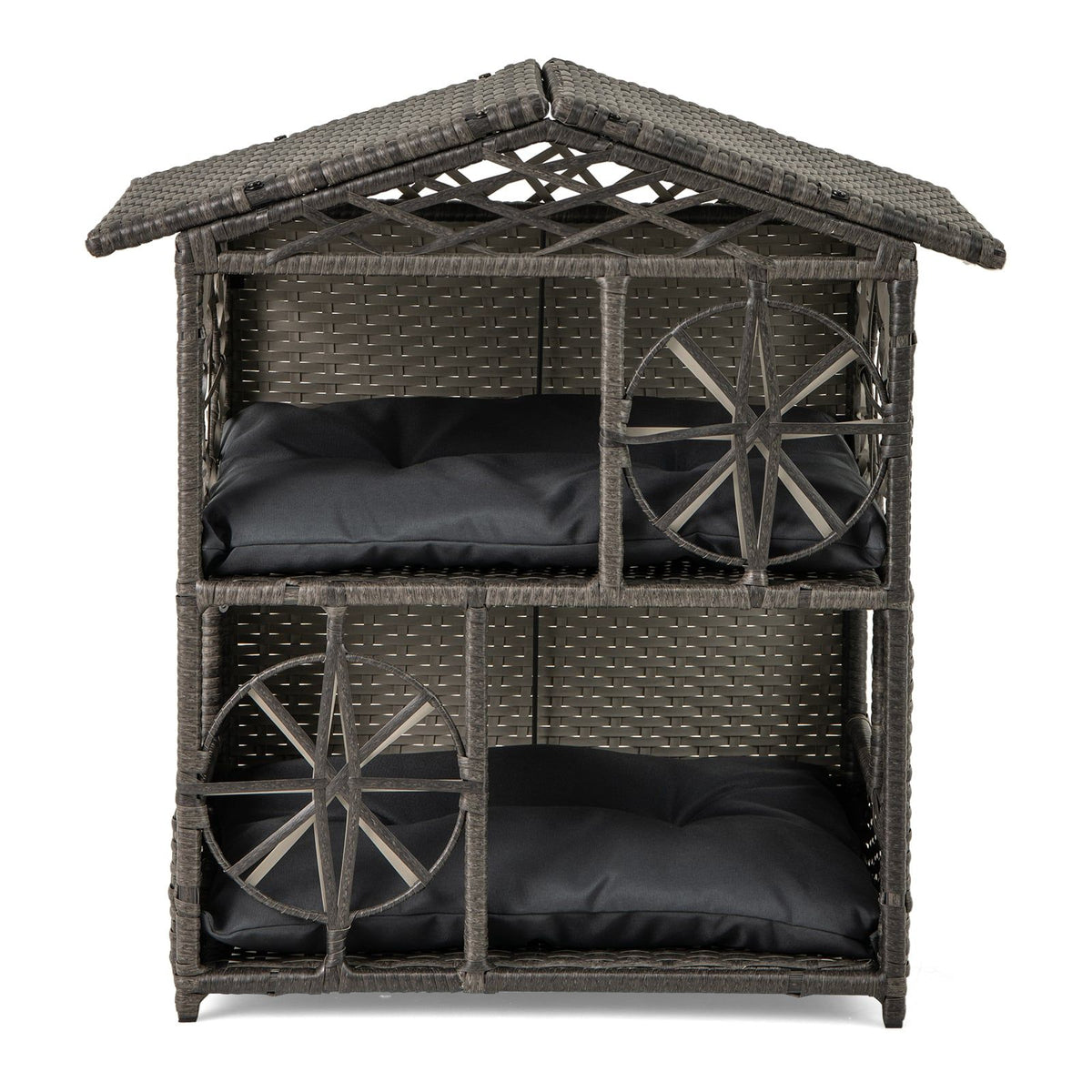 2-Level Rattan Cat House with Removable Cushions