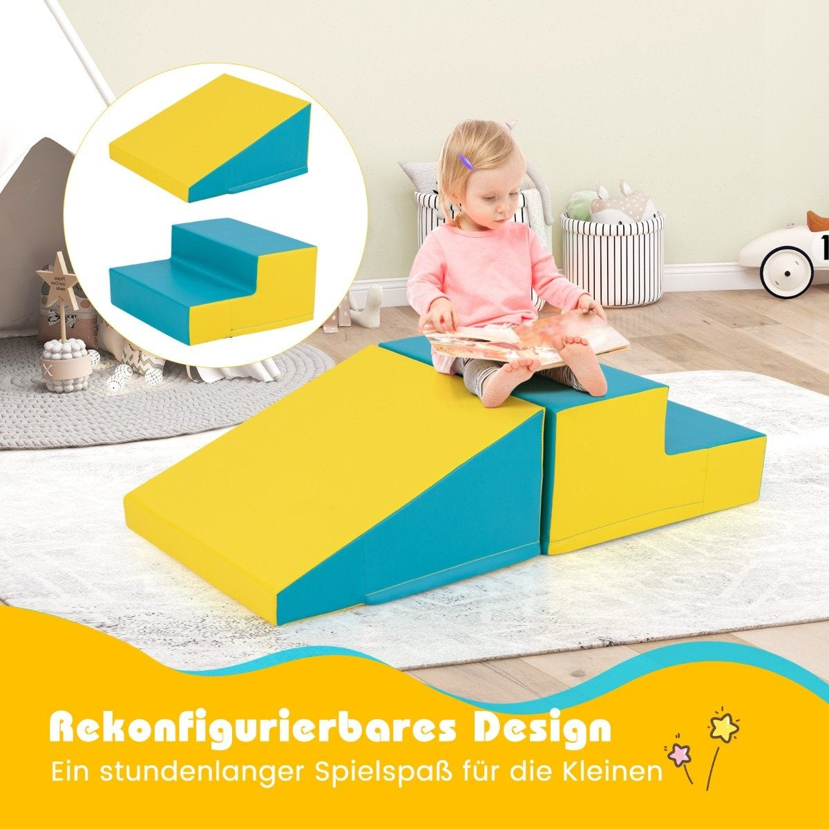 2 PCS. Children's foam building blocks for running around and climbing. Soft building blocks yellow + green
