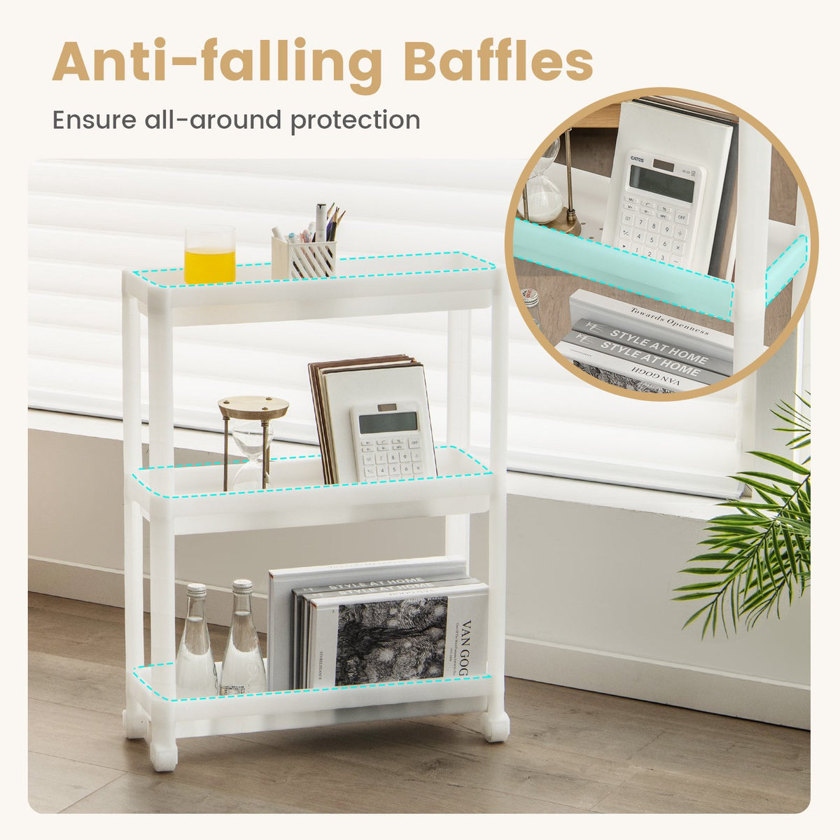 2-Pack 3-Tier Slim Rolling Storage Cart, White, Drainage Holes