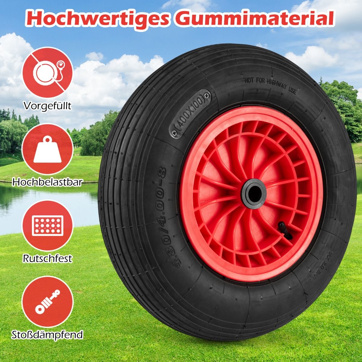 2 Pack 4.80/4.00-8 Wheelbarrow Tires, 40cm Rubber Wheels