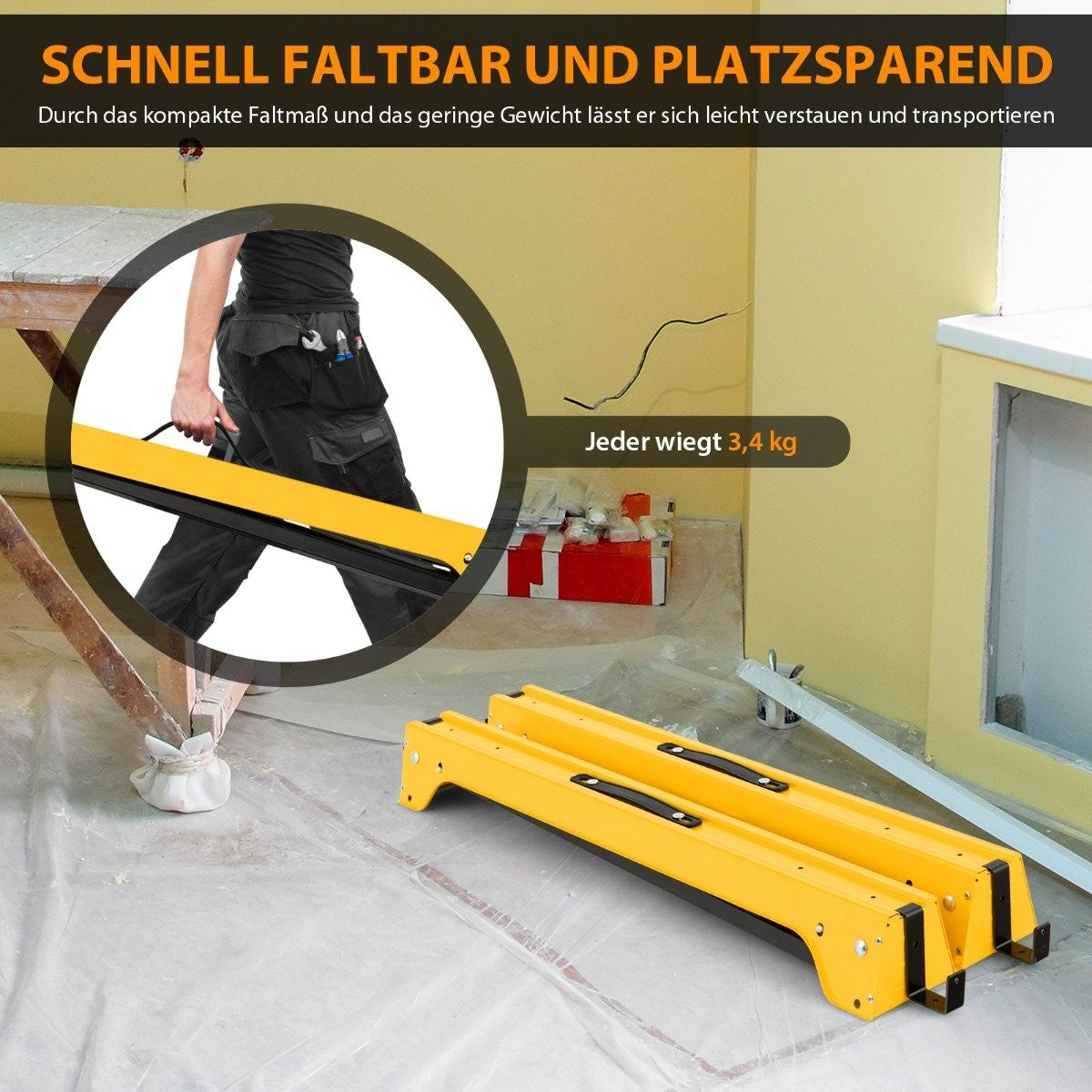 2 Pack Collapsible Saw Horses Compact Power Tool Stand Package 92 x 48 x 74 cm