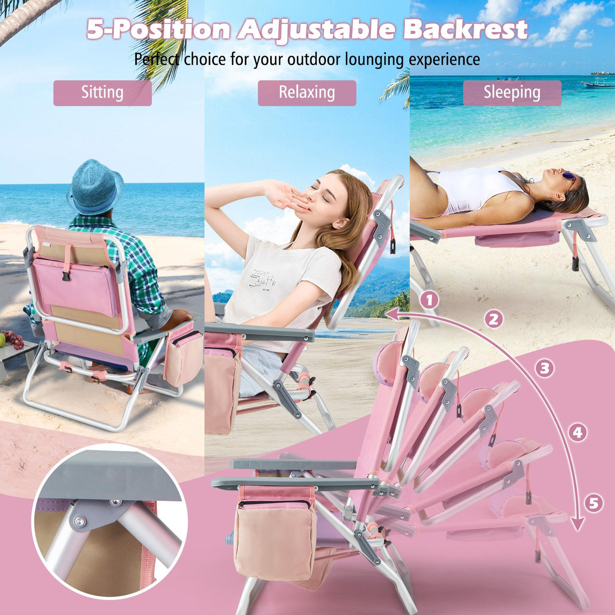 2-Pack Folding Backpack Beach Chair Set with Table