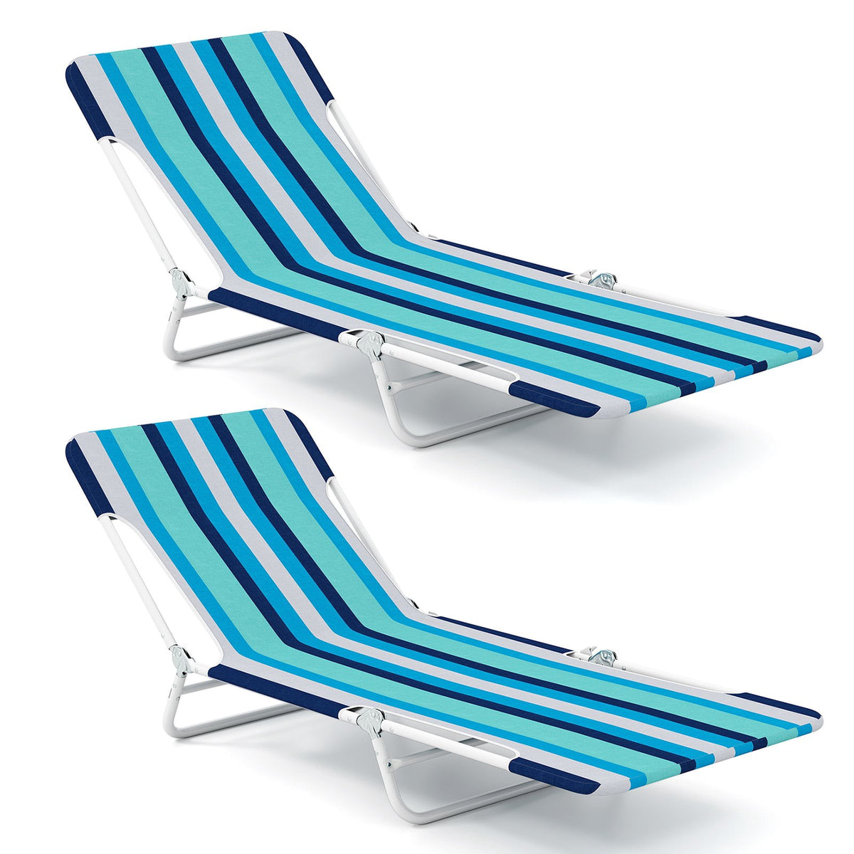 2-Pack Outdoor Folding Chaise Lounges, 5-Position, Blue