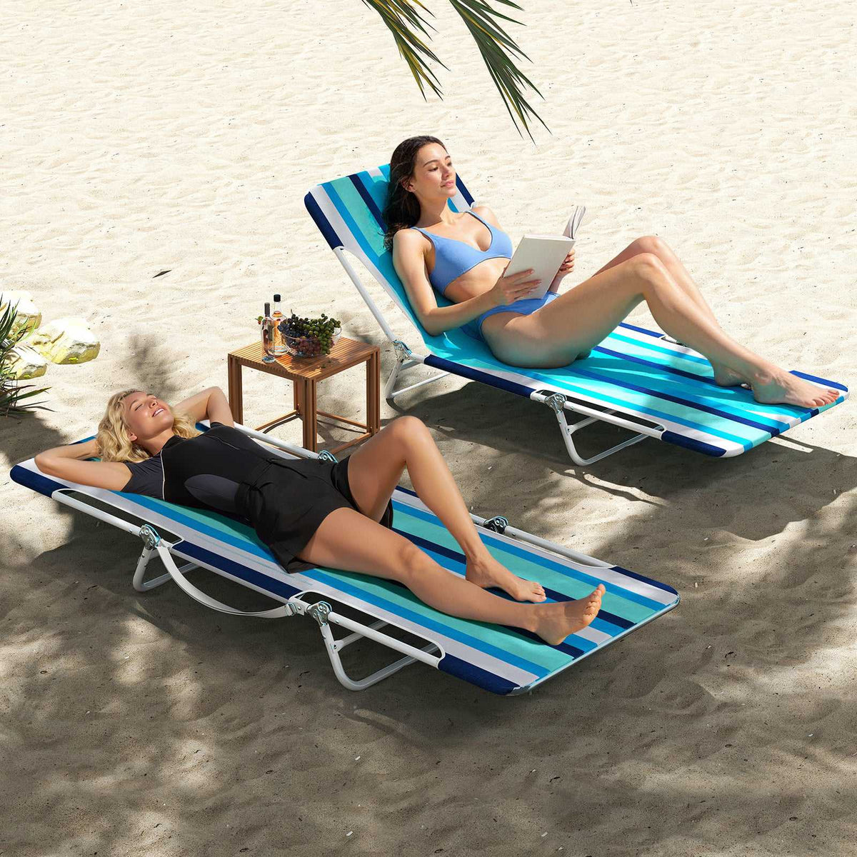2-Pack Outdoor Folding Chaise Lounges, 5-Position, Blue
