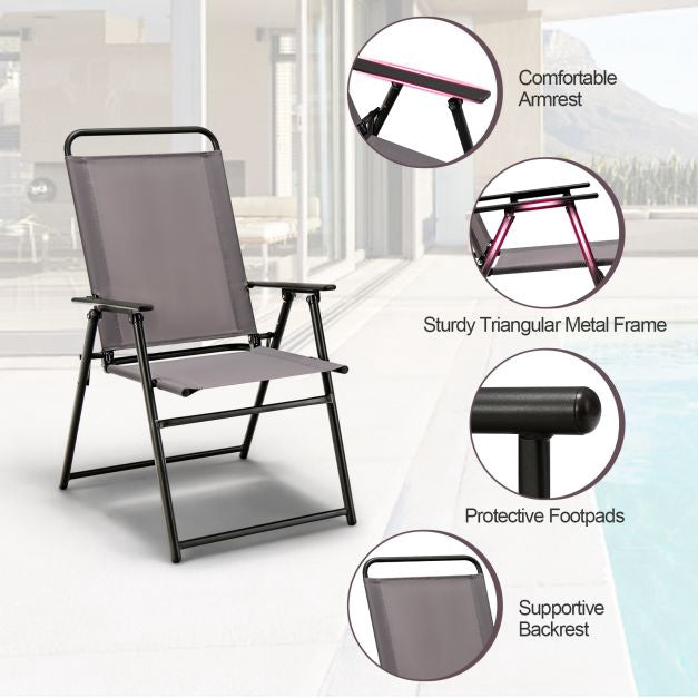 2-Pack Outdoor Folding Sling Chairs, Armrests, Gray