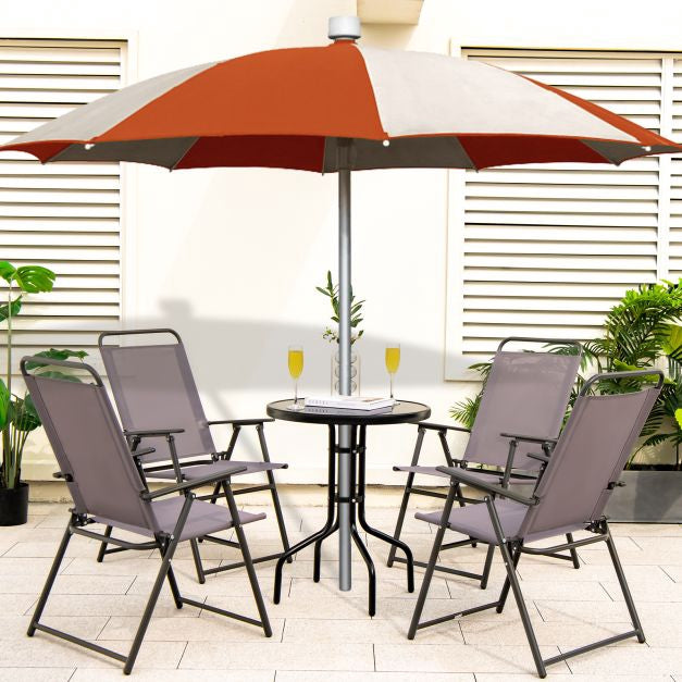 2-Pack Outdoor Folding Sling Chairs, Armrests, Gray