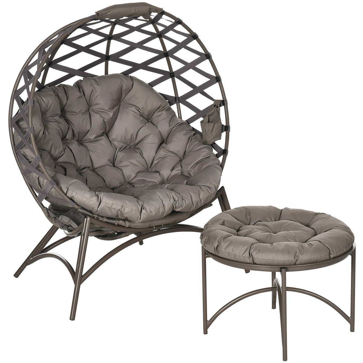 2 Pcs. Garden Chair Set, Wicker Chair With Foldable Seat Basket, Including 2-In-1 Stool, Cushion, Lounge Chair Steel, Sand, 118 X 75 X 142 Cm