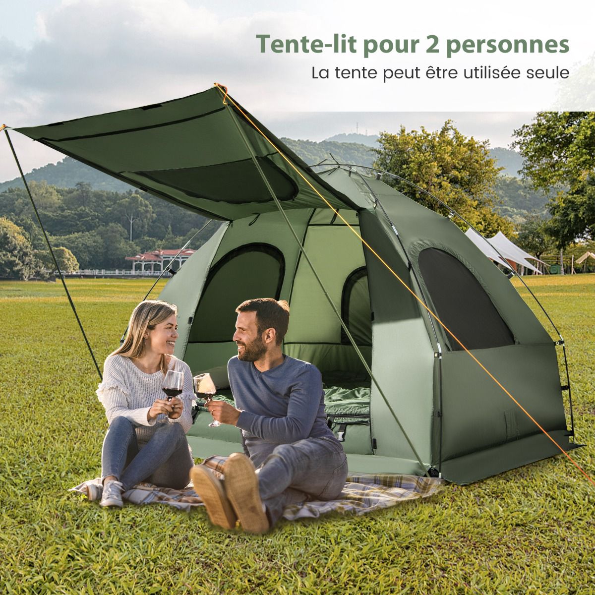 2-Person Camping Tent Cot Set With Air Mattress, 2 Bags