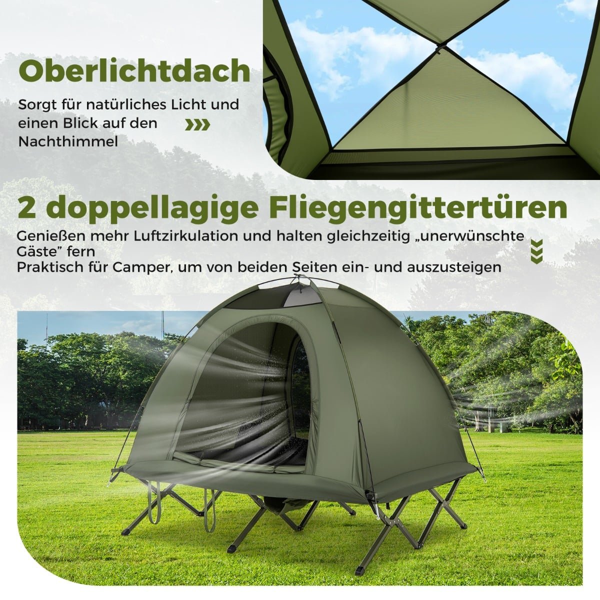 2-Person Camping Tent with Cot, Rainfly, and Carry Bag