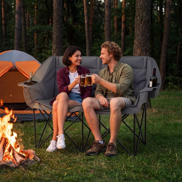 2-Person Folding Camping Chair, Cup Holders, 300 Kg