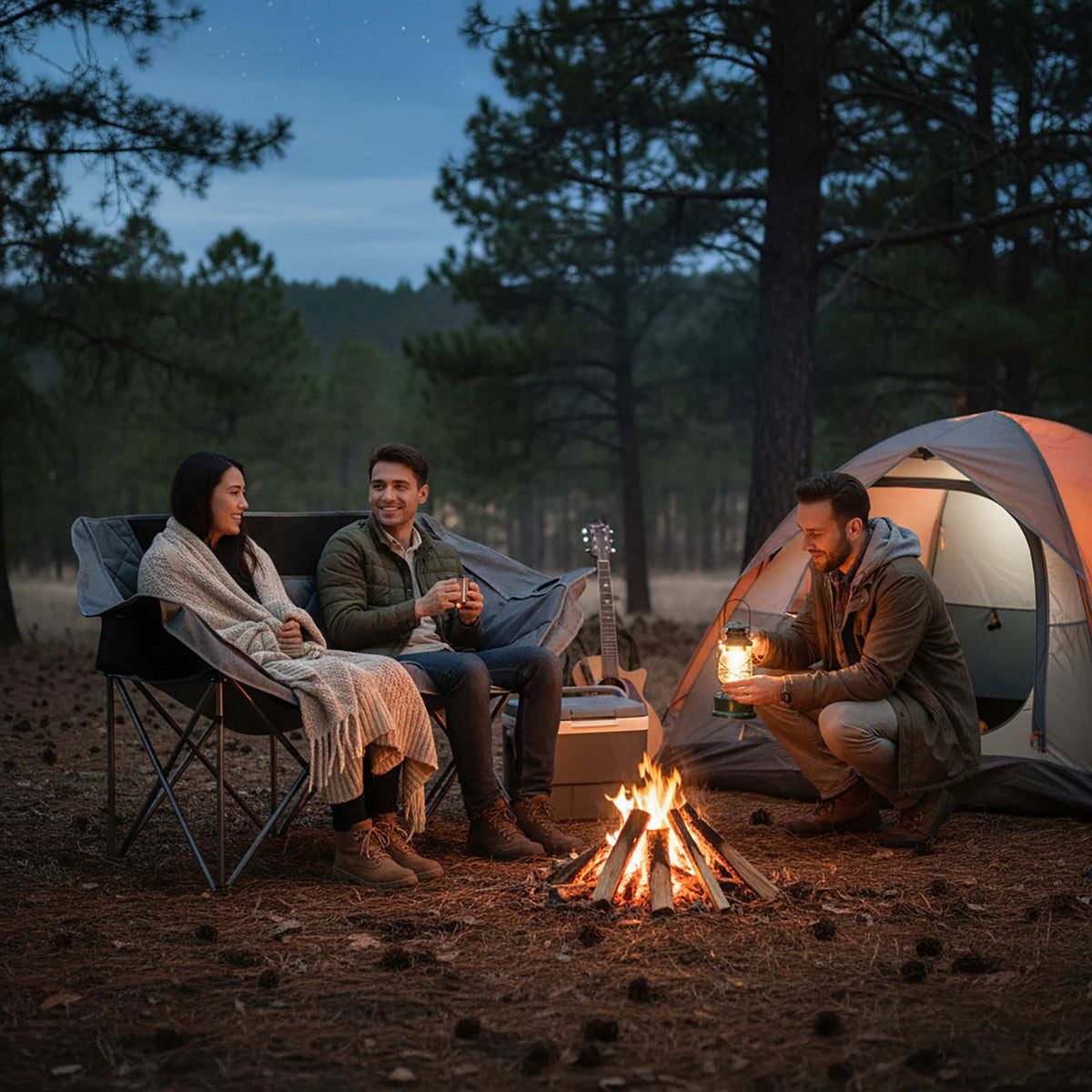 2-Person Folding Camping Chair with Cup Holder
