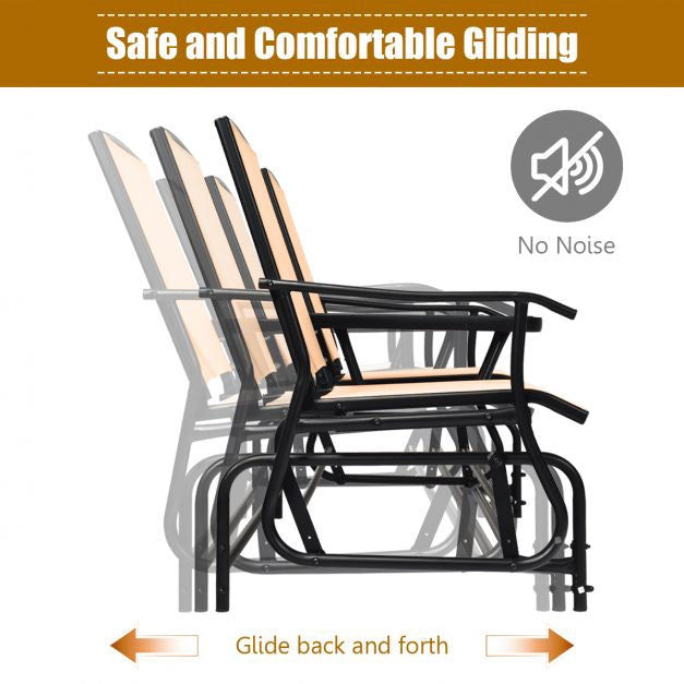 2-Person Outdoor Glider Chair with Mesh and Glass Table