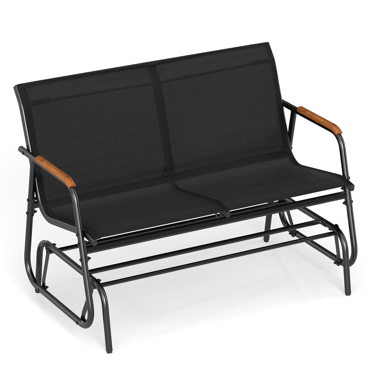 2-Person Swing Bench with Teak Armrests, Black