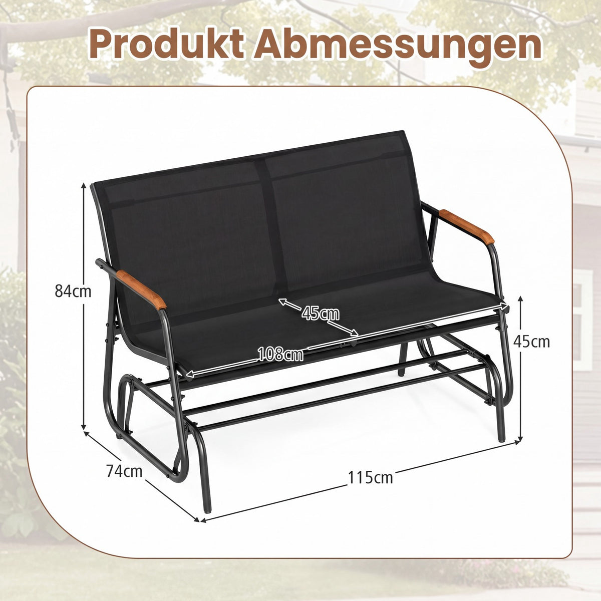 2-Person Swing Bench with Teak Armrests, Black