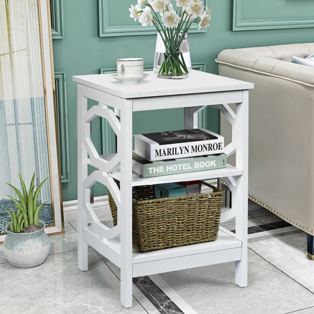 2-Piece 3-Tier Nightstand Side Table Set, White
