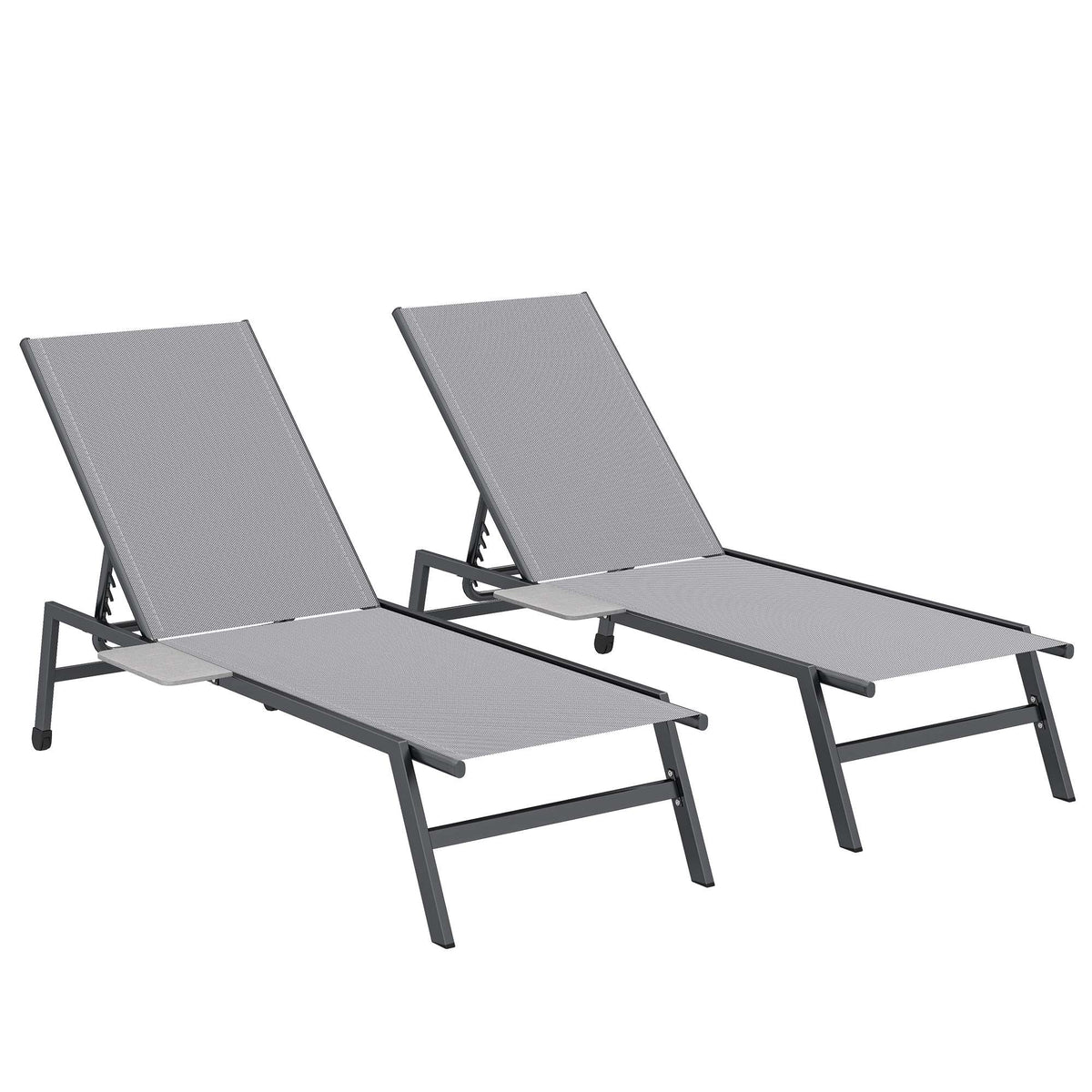 2-Piece Adjustable Sun Lounger Set with Side Table, Grey