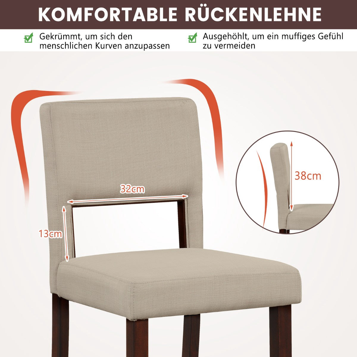 2-Piece Bar Chair Set, Hollow Back, Rubber Wood Legs