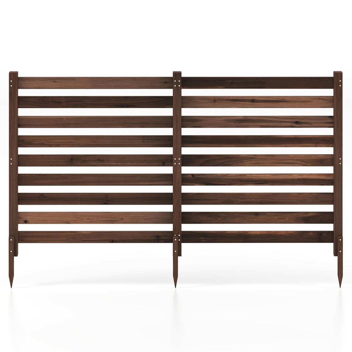 2-Piece Cedar Wood Garden Fence with Metal Posts, Brown