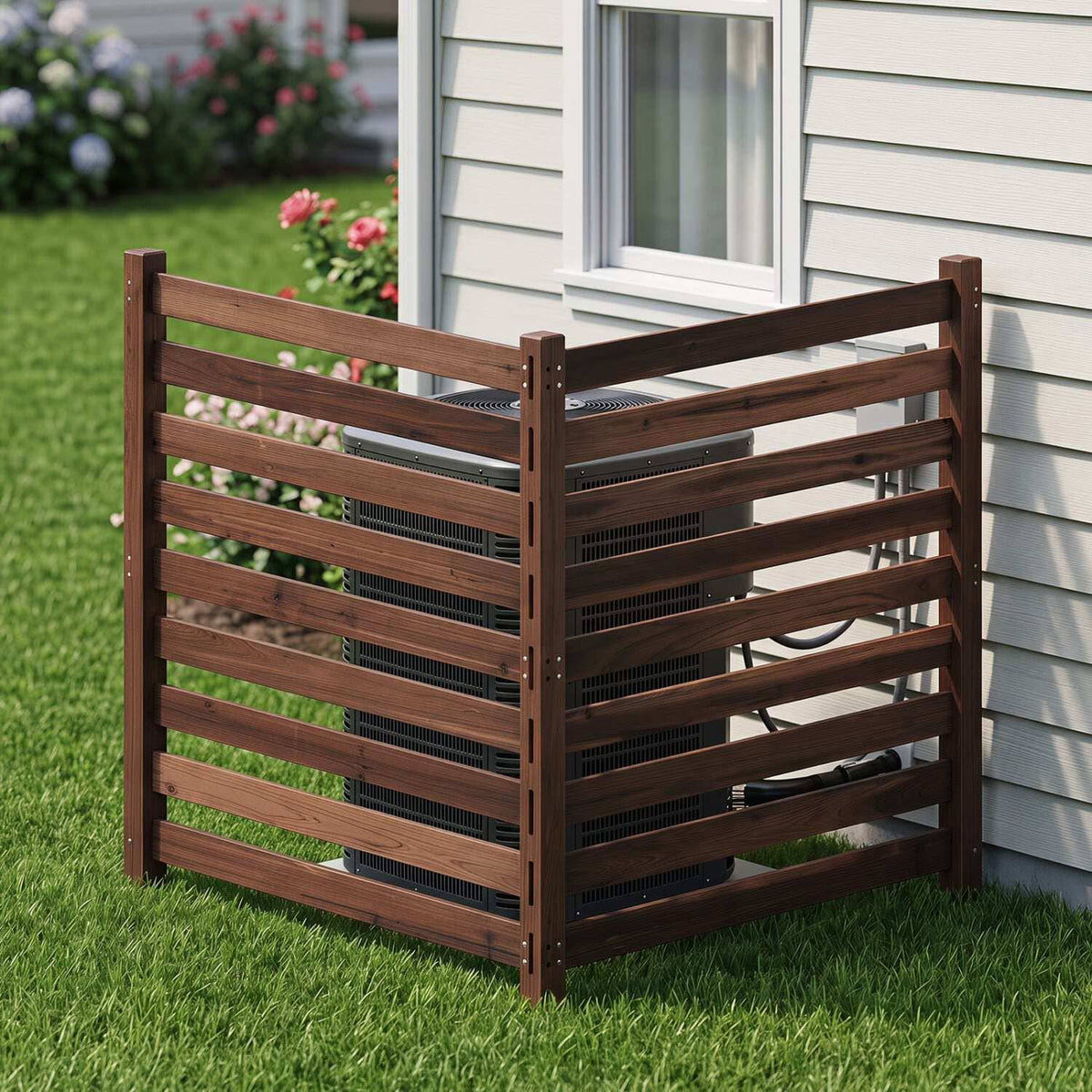 2-Piece Cedar Wood Garden Fence with Metal Posts, Brown