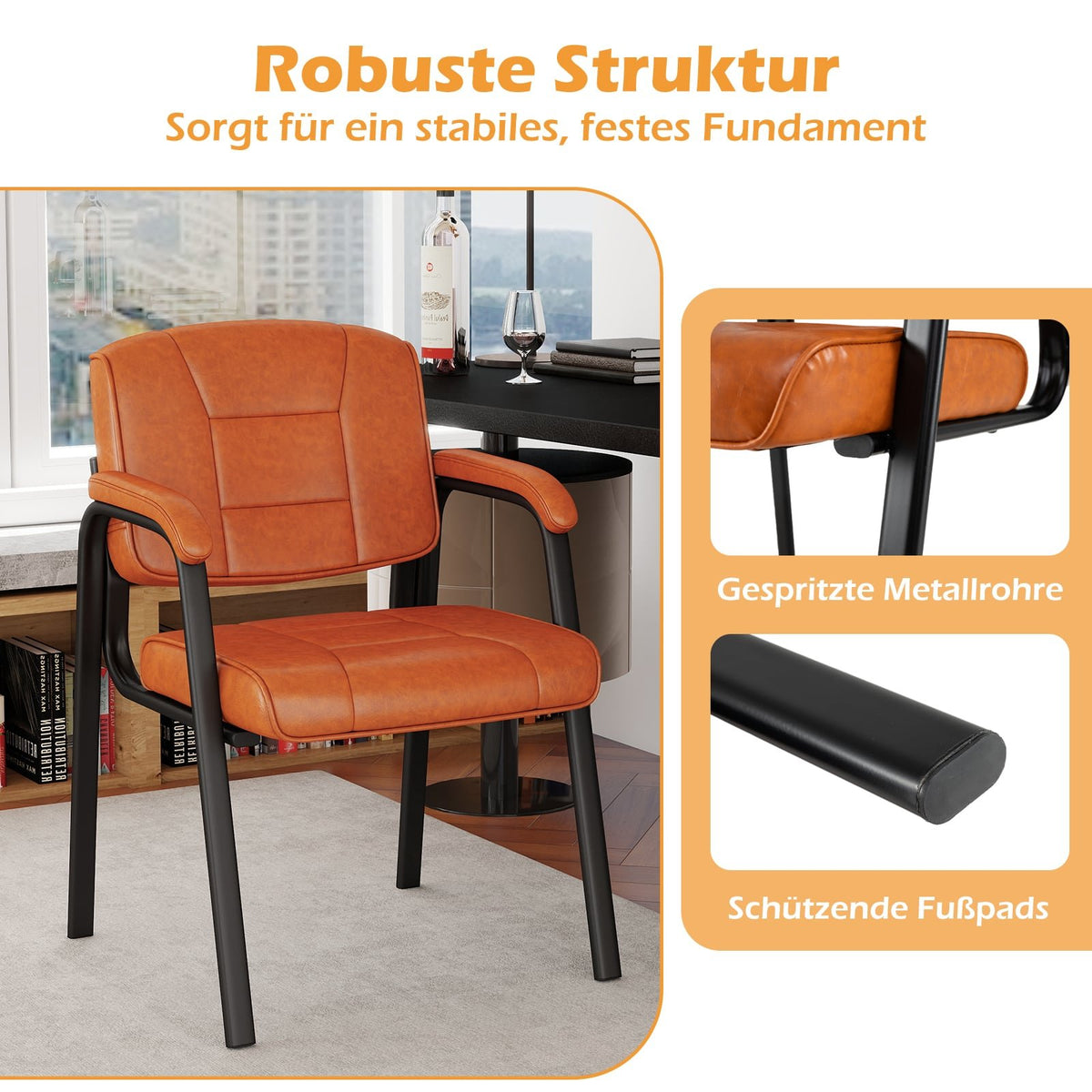 2-Piece Conference Chairs Set with Padded Armrests, Brown
