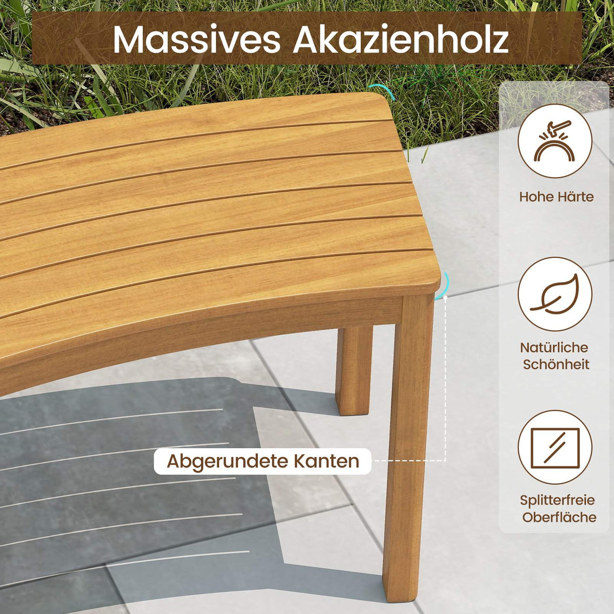 2-Piece Curved Acacia Wood Outdoor Bench Set