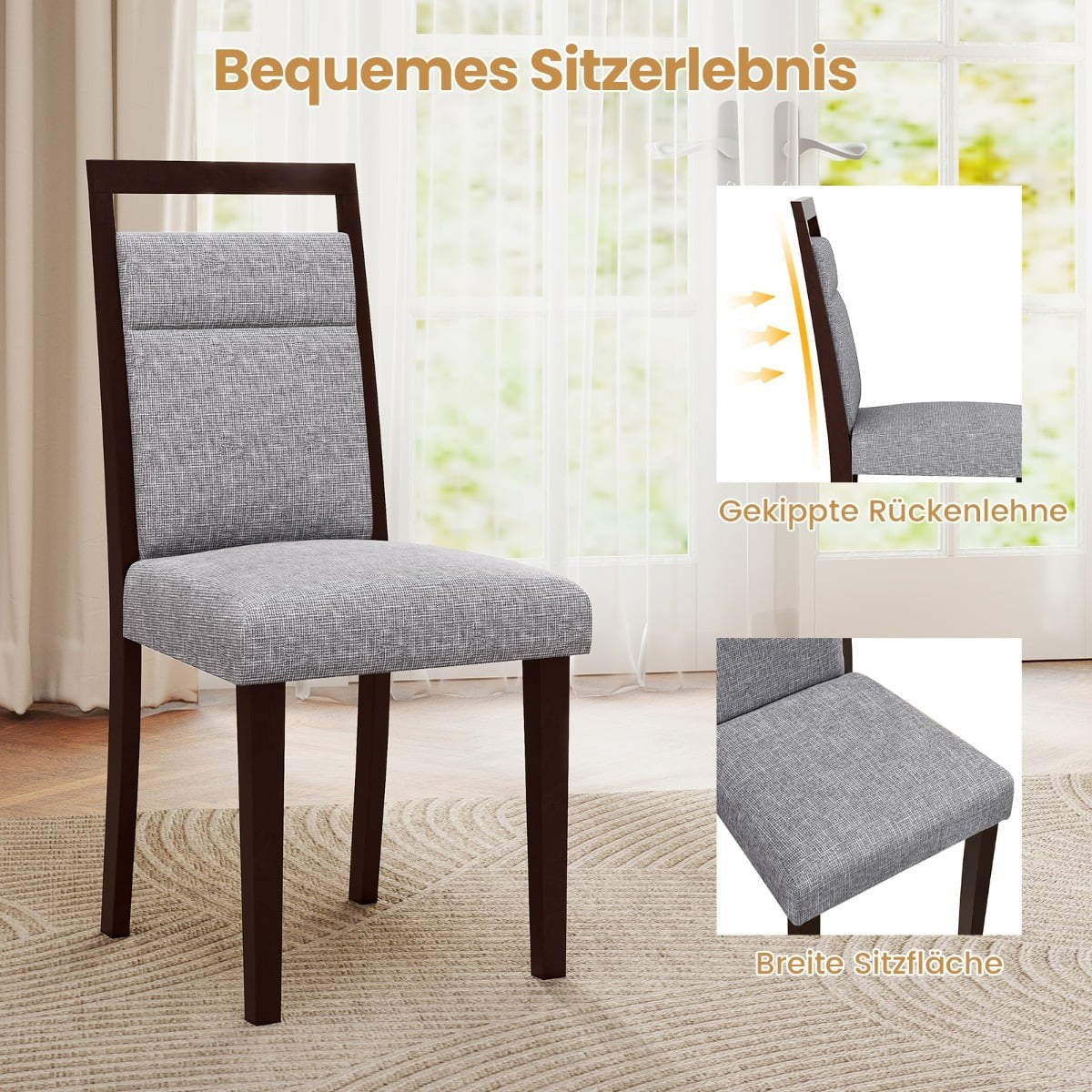 2-Piece Dining Chairs Set, Padded Seat & Back, Grey