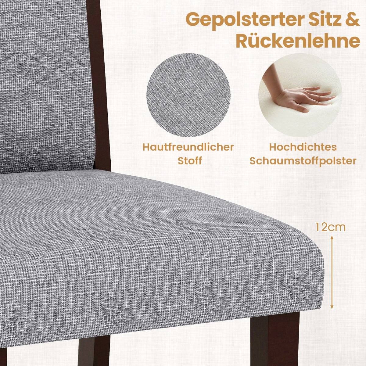 2-Piece Dining Chairs Set, Padded Seat & Back, Grey