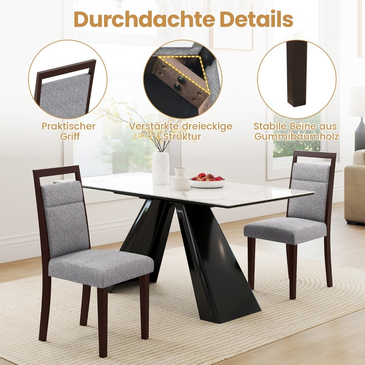 2-Piece Dining Chairs Set, Padded Seat & Back, Grey