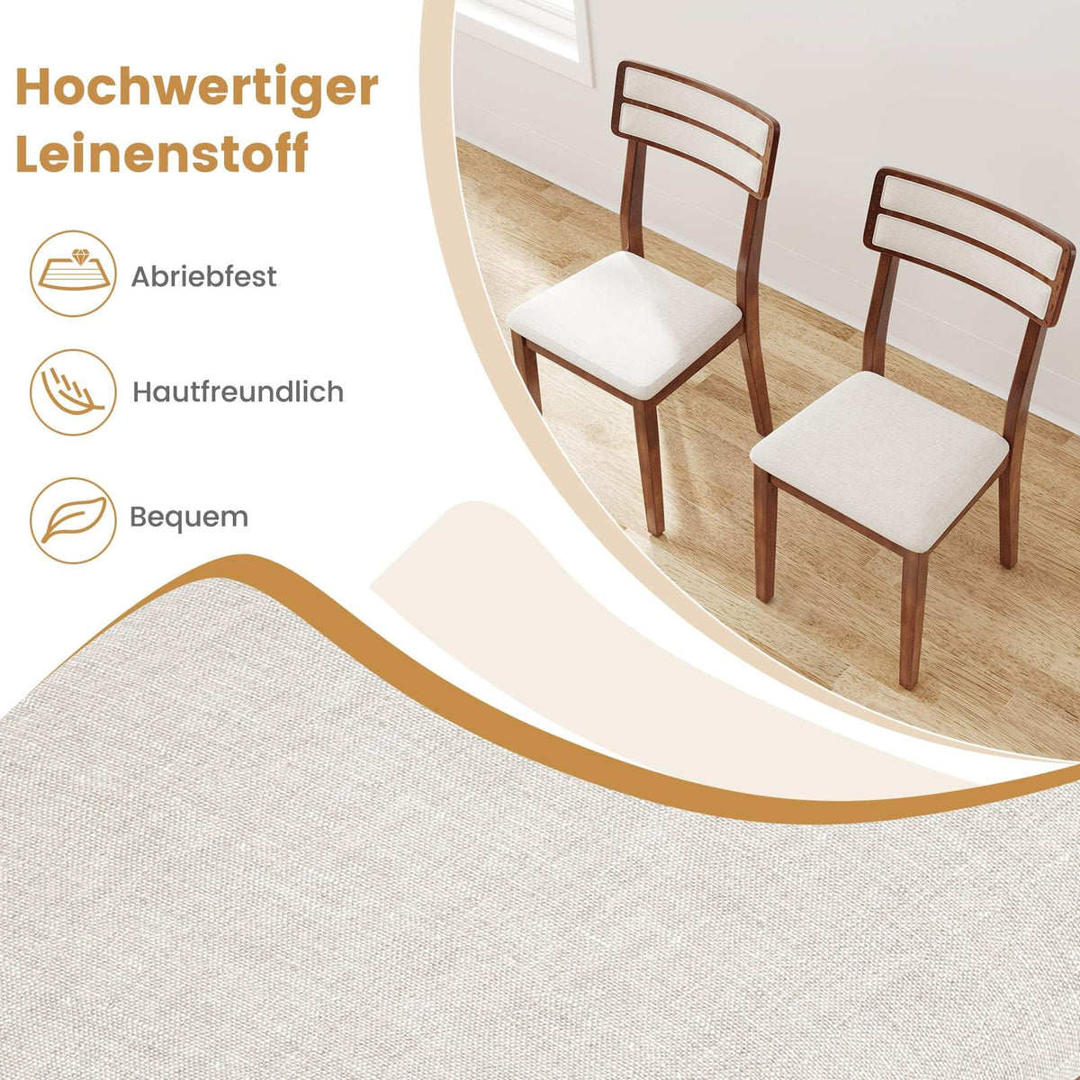 2-Piece Dining Chairs Set, Padded Seat, Rubberwood Legs