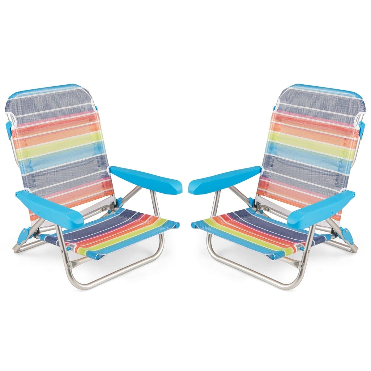 2-Piece Folding Beach Chairs with Adjustable Backrest