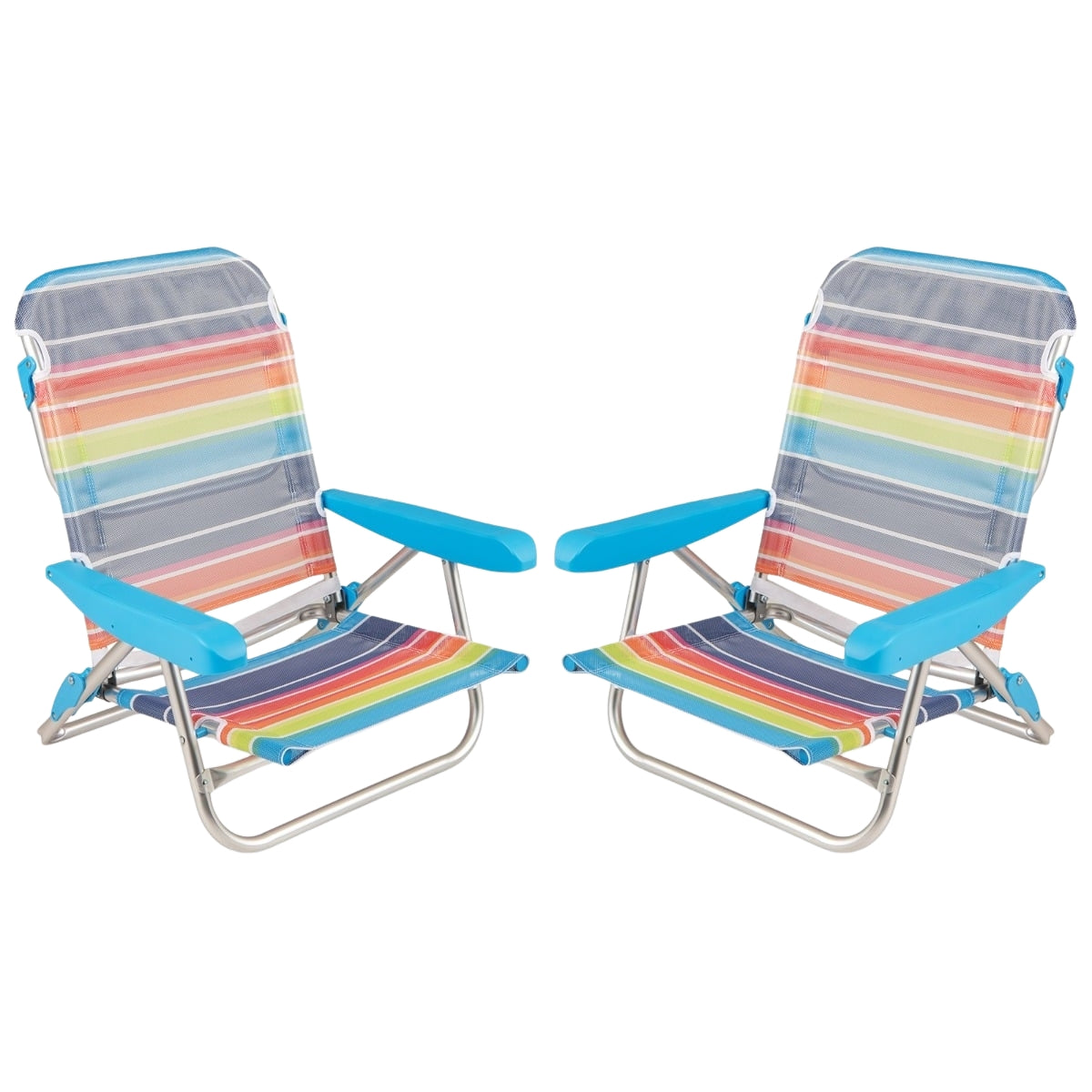 2-Piece Folding Beach Chairs with Adjustable Backrest