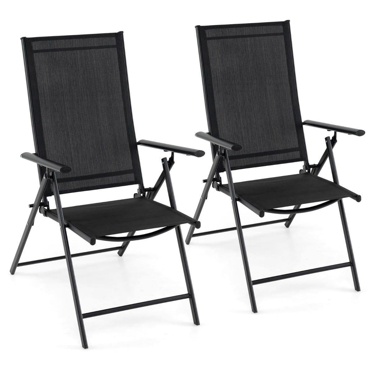 2-Piece Folding Garden Chairs, Adjustable Backrest, Black