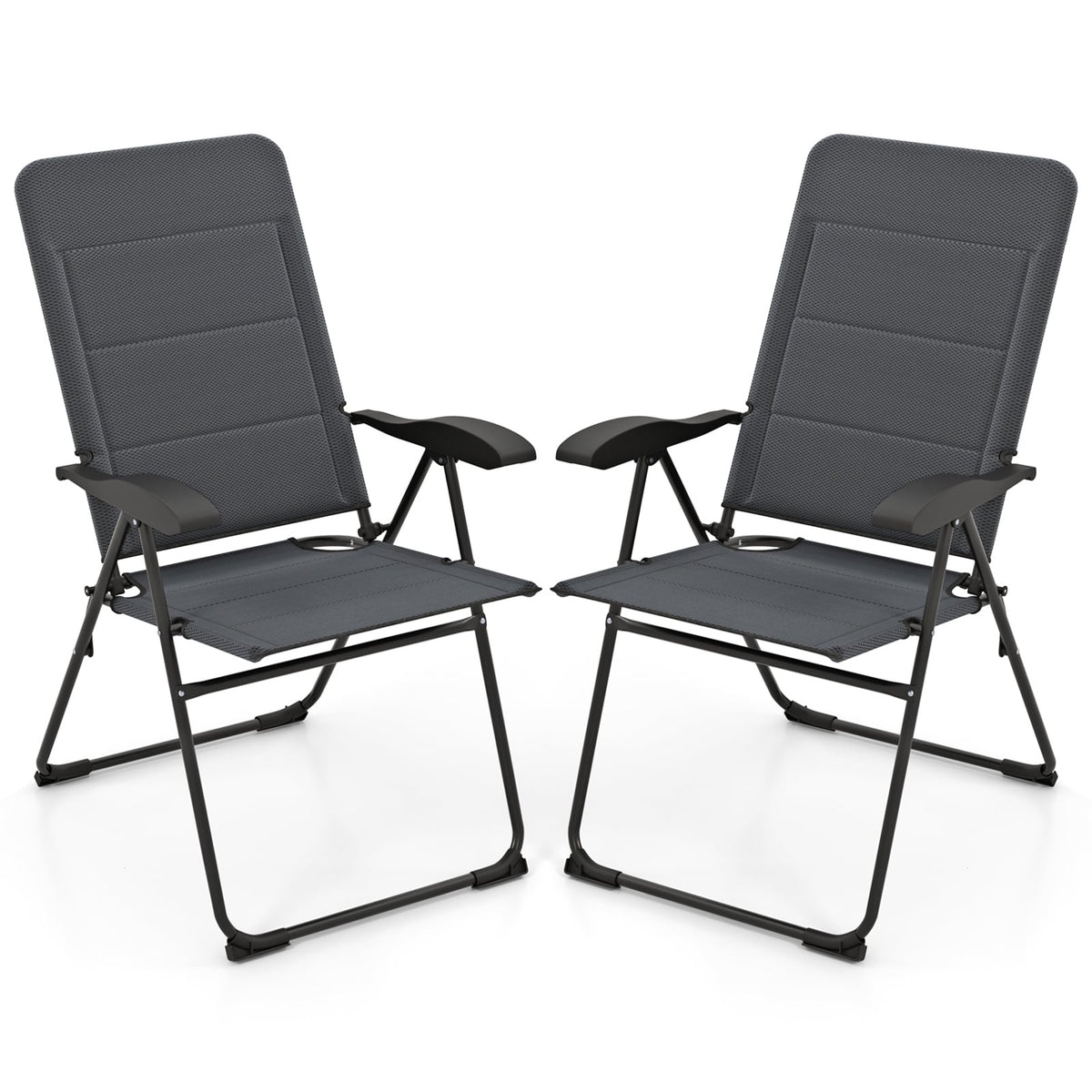 2-Piece Folding Patio Chairs, Adjustable Backrest, Grey