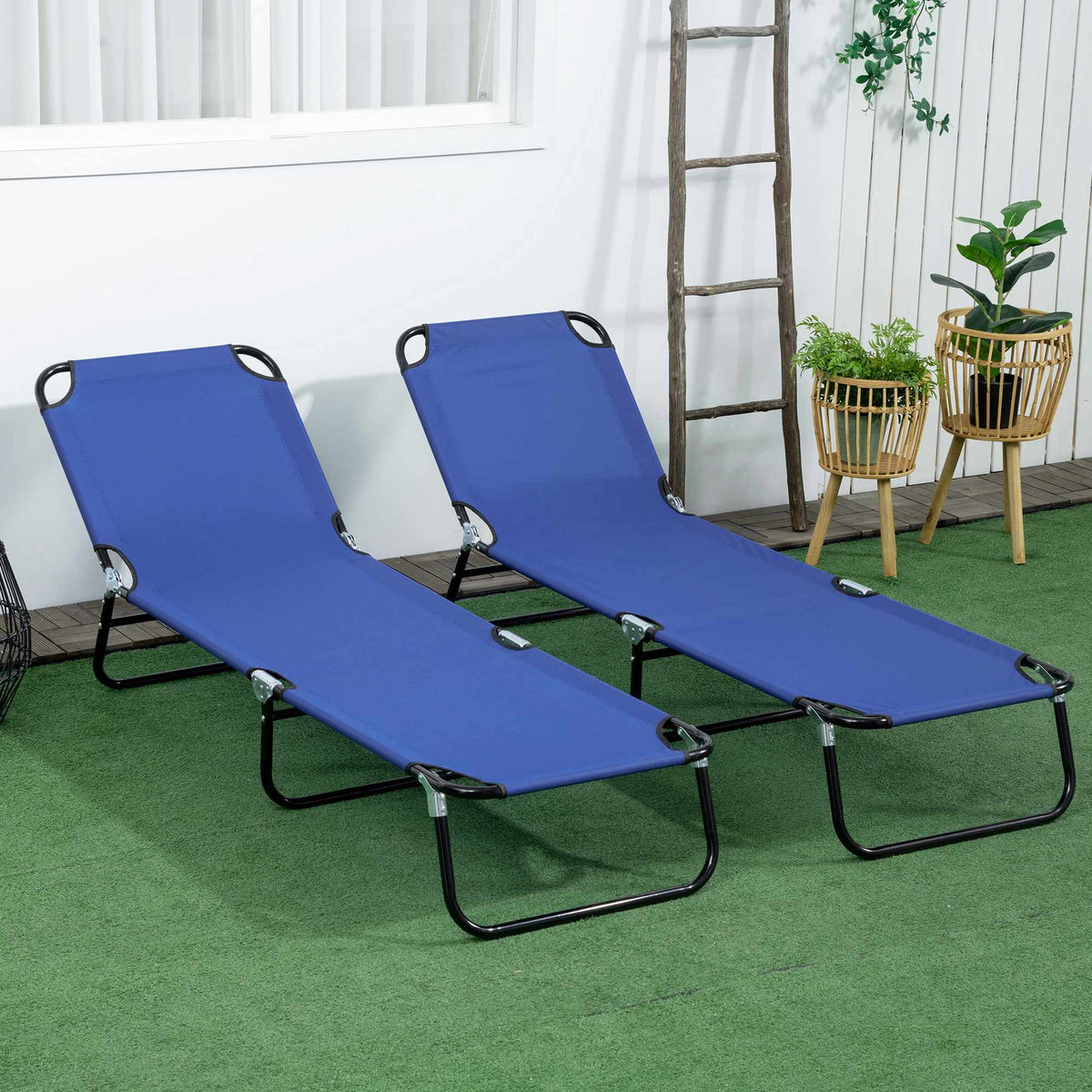 2-Piece Folding Sun Lounger Set, 5-Position Backrest